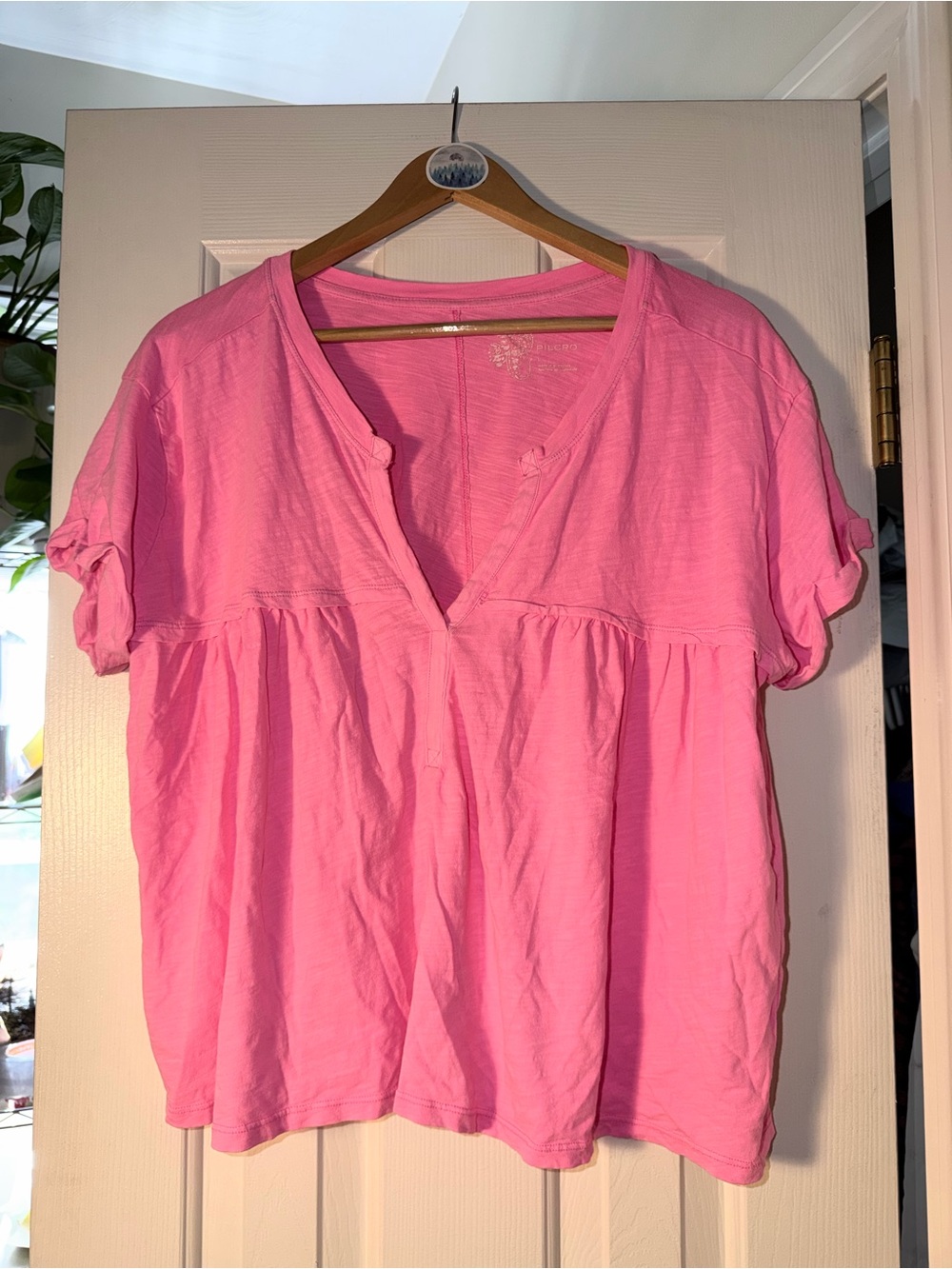 Pilcro Women's V-Neck Babydoll Top - Pink